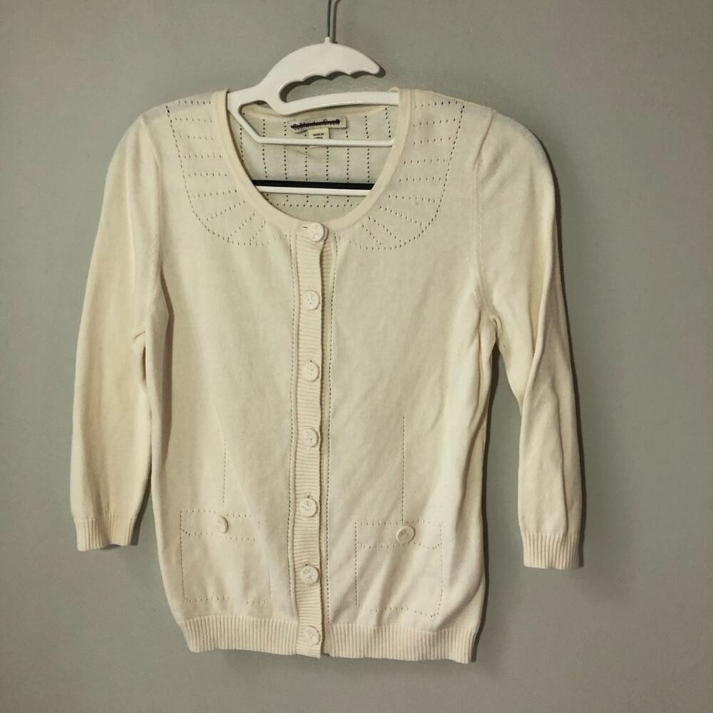 Cold water Creek cream button up cardigan silk cashmere womens xs(4) cottagecore
